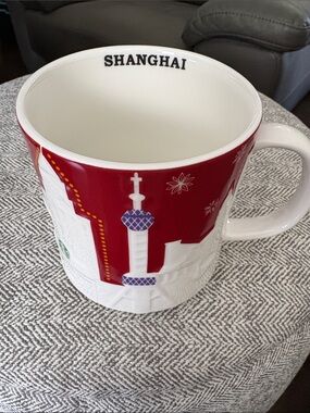 Starbucks Red Shanghai Skyline Relief 2013 Mug *RARE*